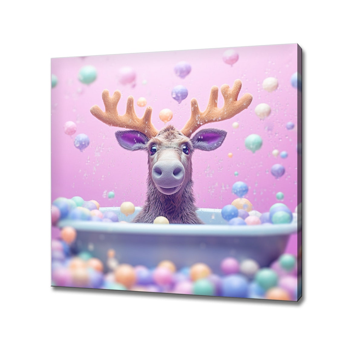 Cute Baby Moose in Bubble Bath With Pastel Candy Balls Animal Print