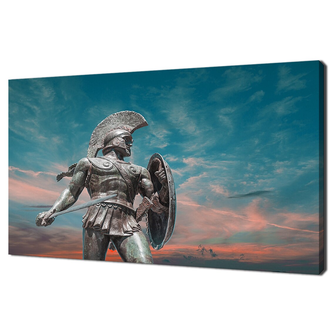 Leonidas King Of Sparta Warrior Statue Colorful Sunset Sky Art Print