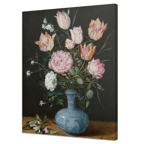 Flowers In A Wan Li Vase 1610 Antique Victorian Floral Fine Art Vintage Oil Painting Print Dark Moody Floral Art 16th Century Art