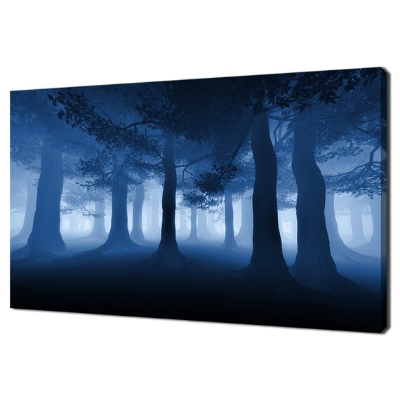 Dark Blue Forest With Rays Of Light Abstract Modern Landscape Design Home Decor Print Wall Art Picture Wall Hanging