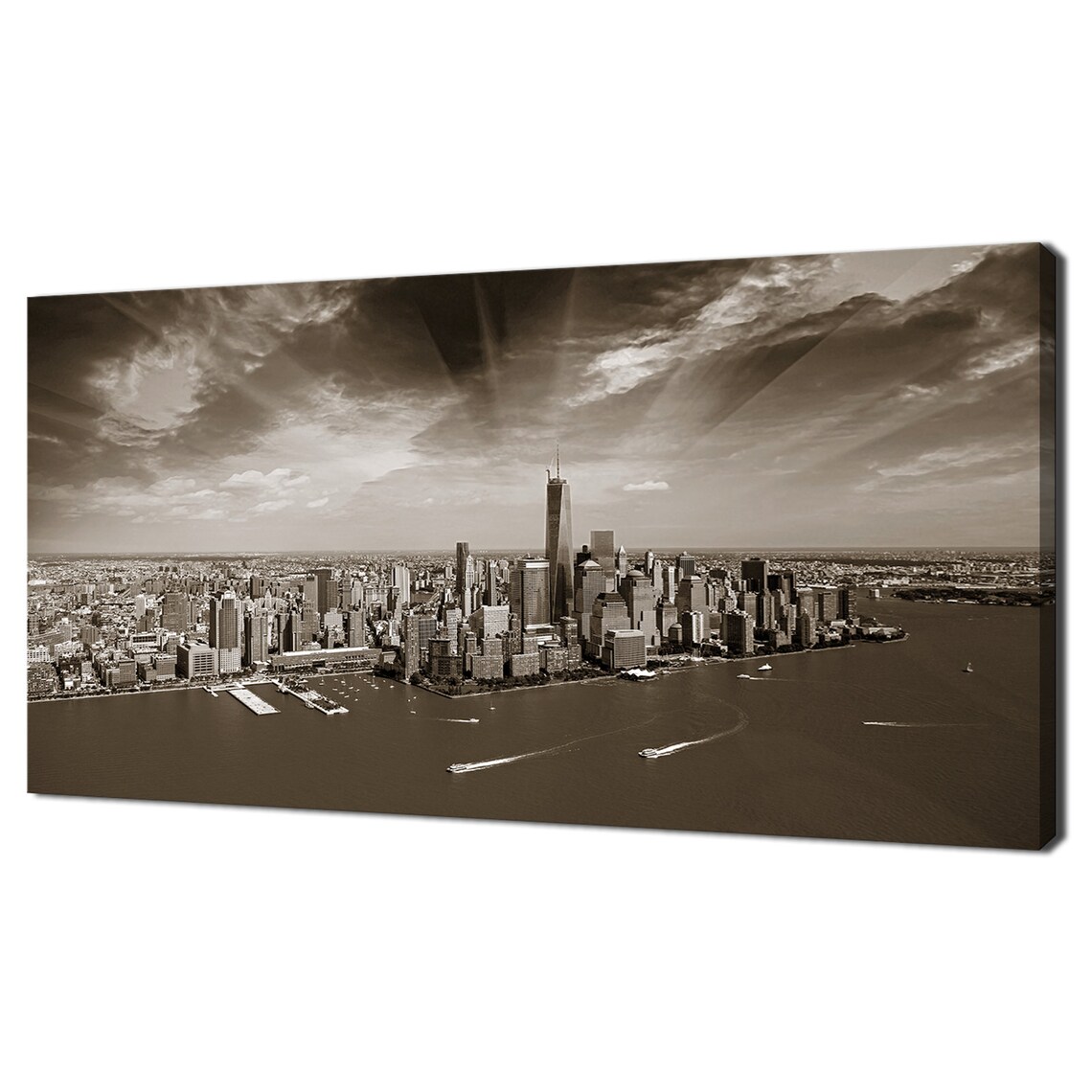 Manhattan New York City Sepia Aerial Skyline Vintage Style Poster
