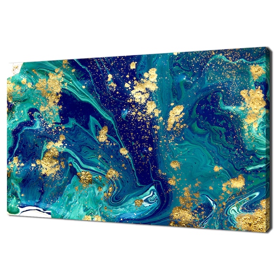 Marbled Blue Teal Gold Abstract Texture Art Print