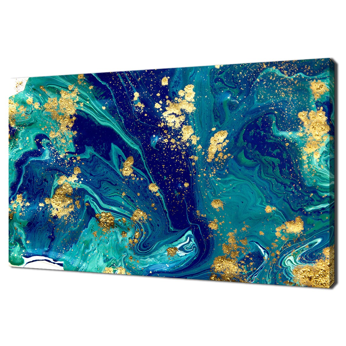 Marbled Blue Teal Gold Abstract Texture Art Print