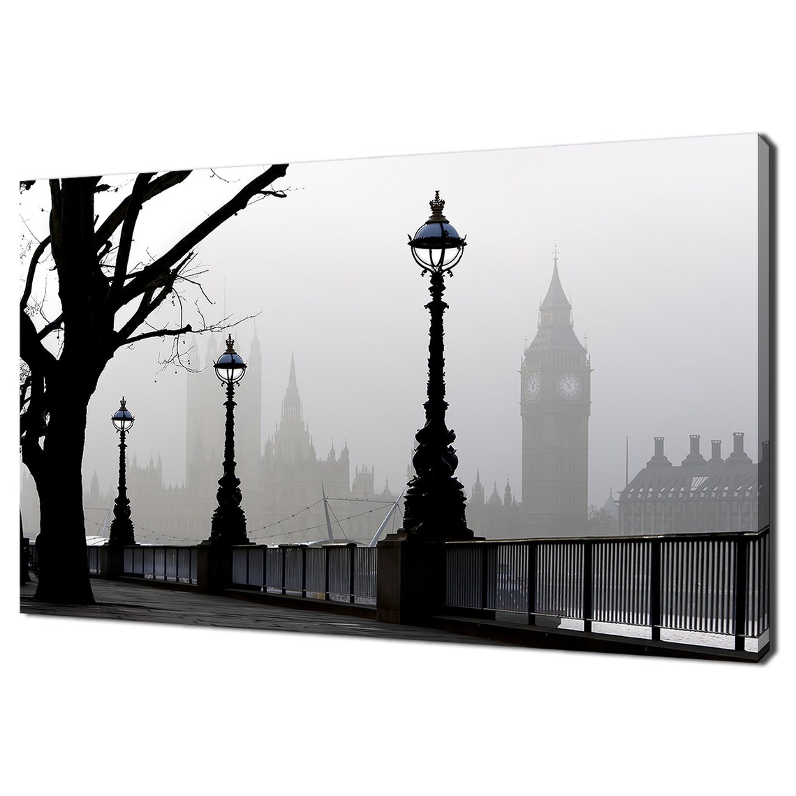 Foggy London Big Ben Thames Embankment Monochrome Moody Travel Poster