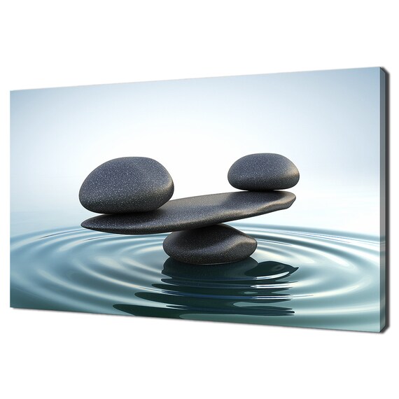 Balanced Zen Stones Over Calm Water Ripples Relaxing Spa Art Print