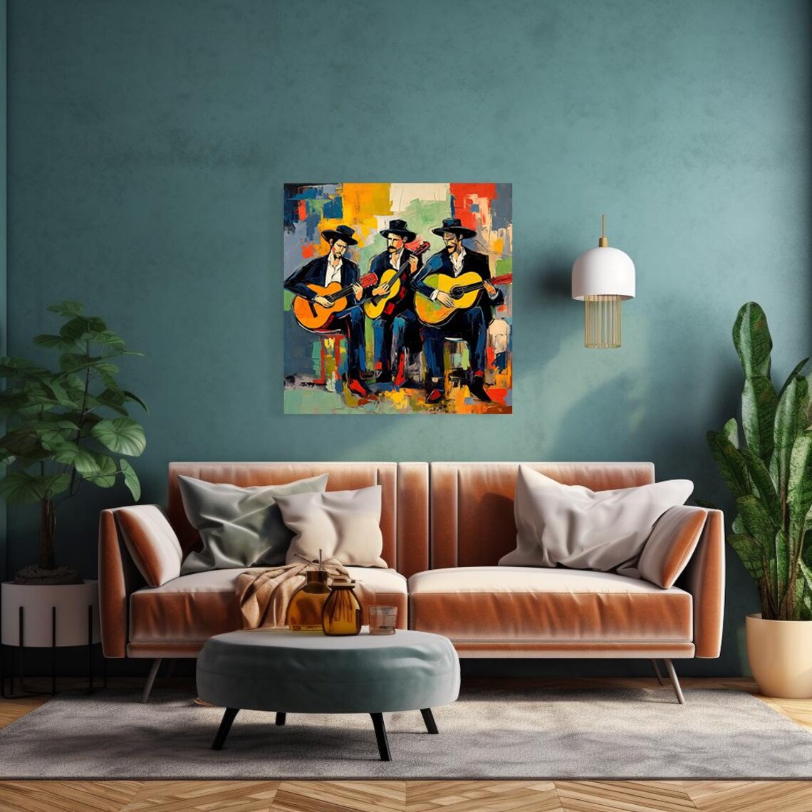 Three Guitar Players Flamenco Musicians Colorful Painting Music Poster - Image 4