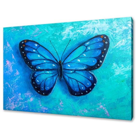 Beautiful Blue Butterfly Painting Style Modern Design Home Decor Print Wall Art Picture