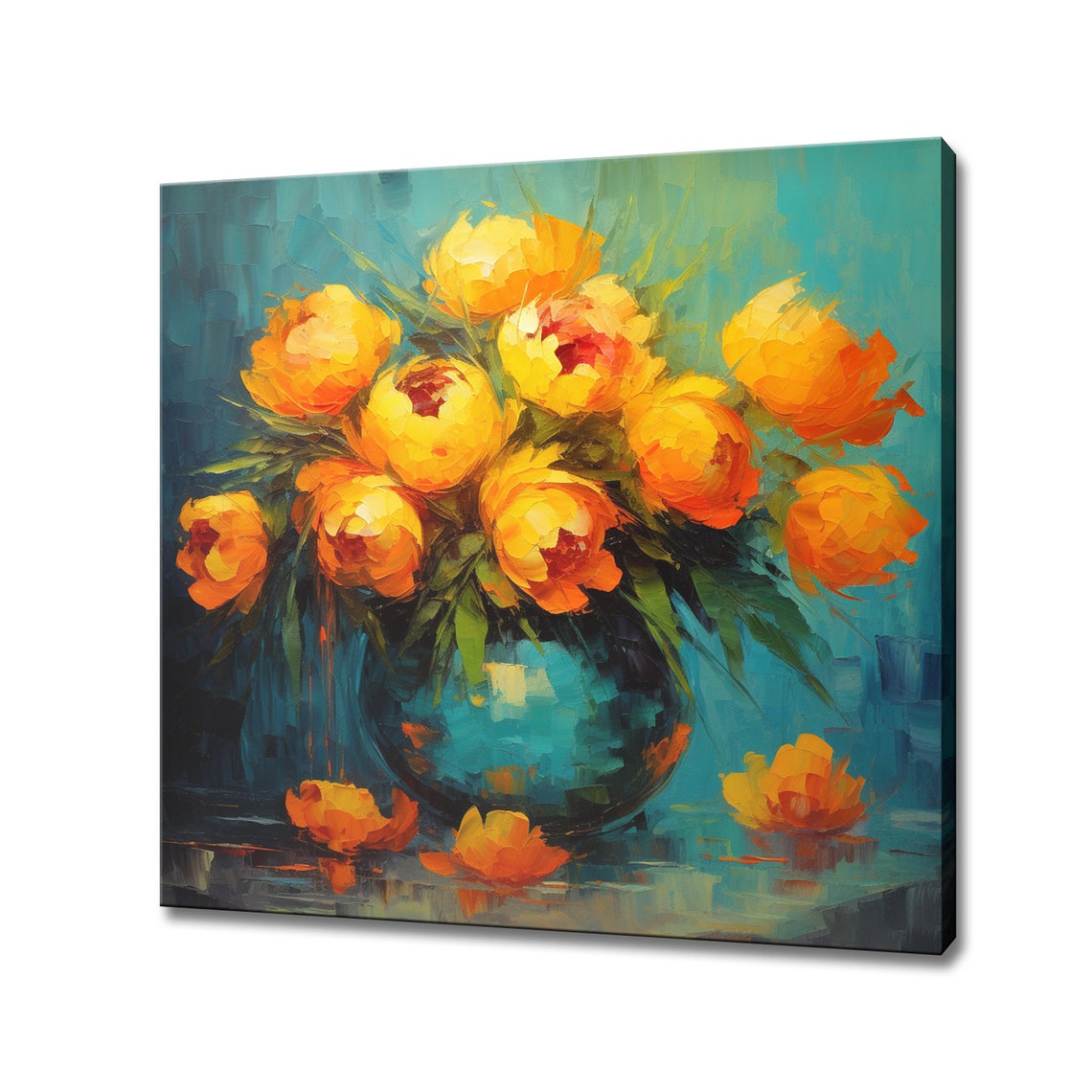 Bouquet Of Yellow Peony Flowers In A Vase Oil Painting Style Print Wall Art Modern Floral Design Home Decor Flowers Wall Art