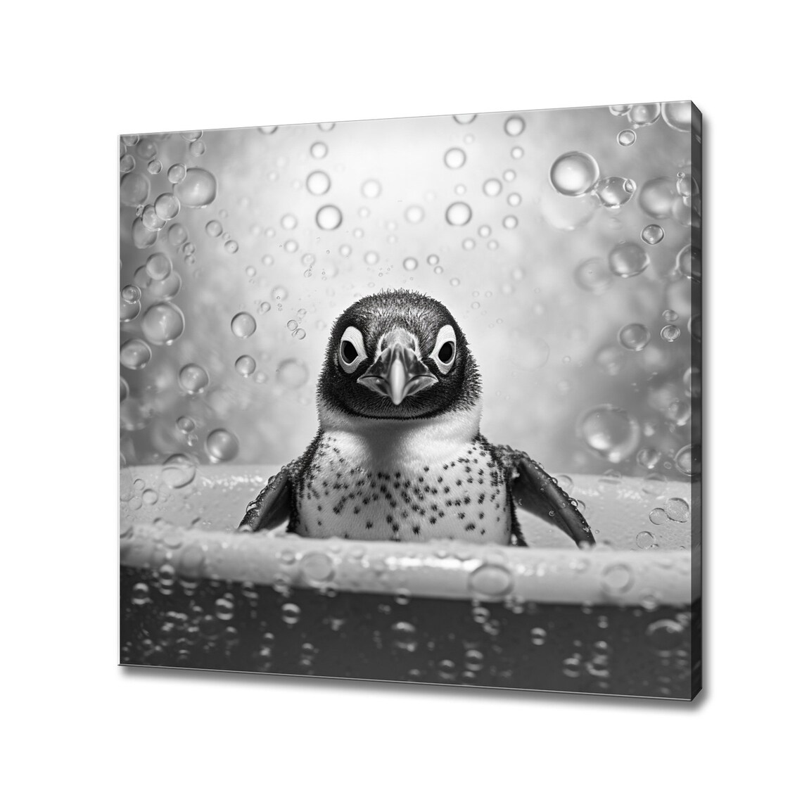 Cute Penguin in the Bath Tub, Funny Bathroom Art Print