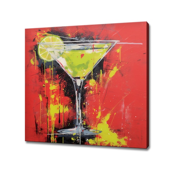 Green Margarita Martini Glass Lime Red Background Modern Bar Poster