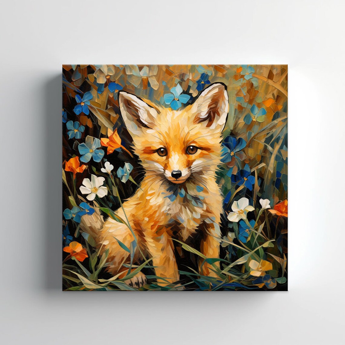 Cute Baby Fox Cub Portrait Among Wildflowers Painting Poster - Image 3