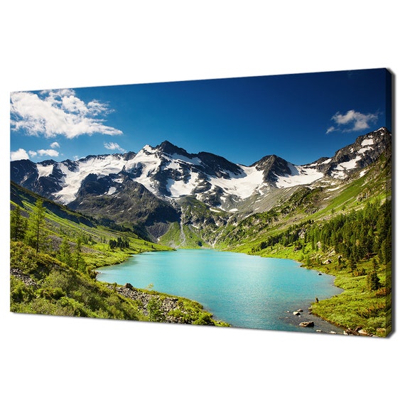 Beautiful Blue Lake In Front Of The Snowy Mountains Modern Design Home Decor Print Wall Art Picture Wall Hanging
