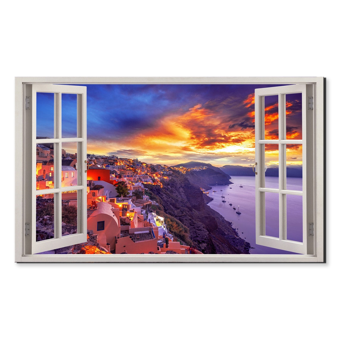 Santorini Oia Greece Sunset Caldera View Aegean Island Window Poster