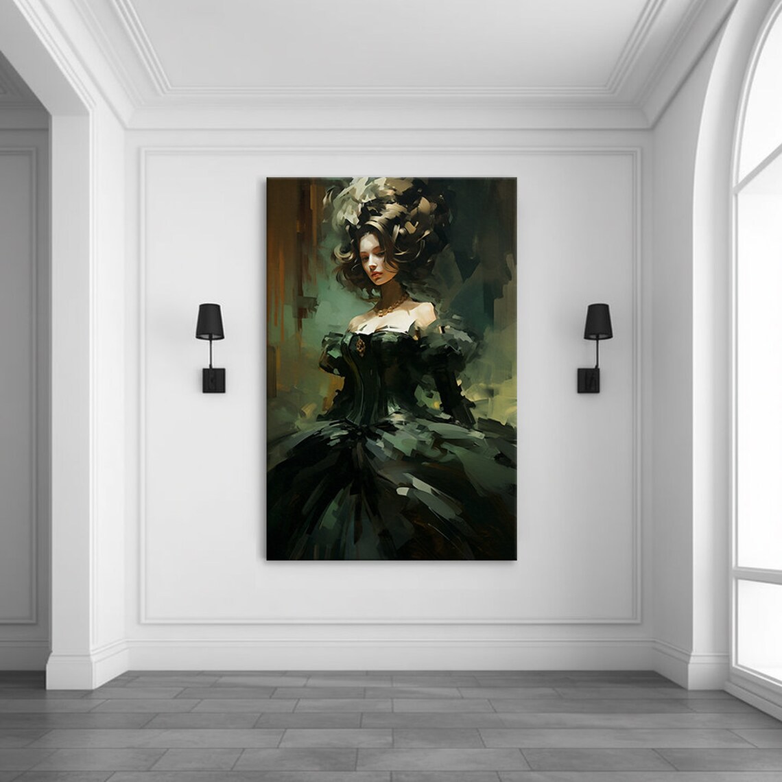 Elegant Lady in Dark Green Victorian Gown Classic Jewel Beauty Poster - Image 3