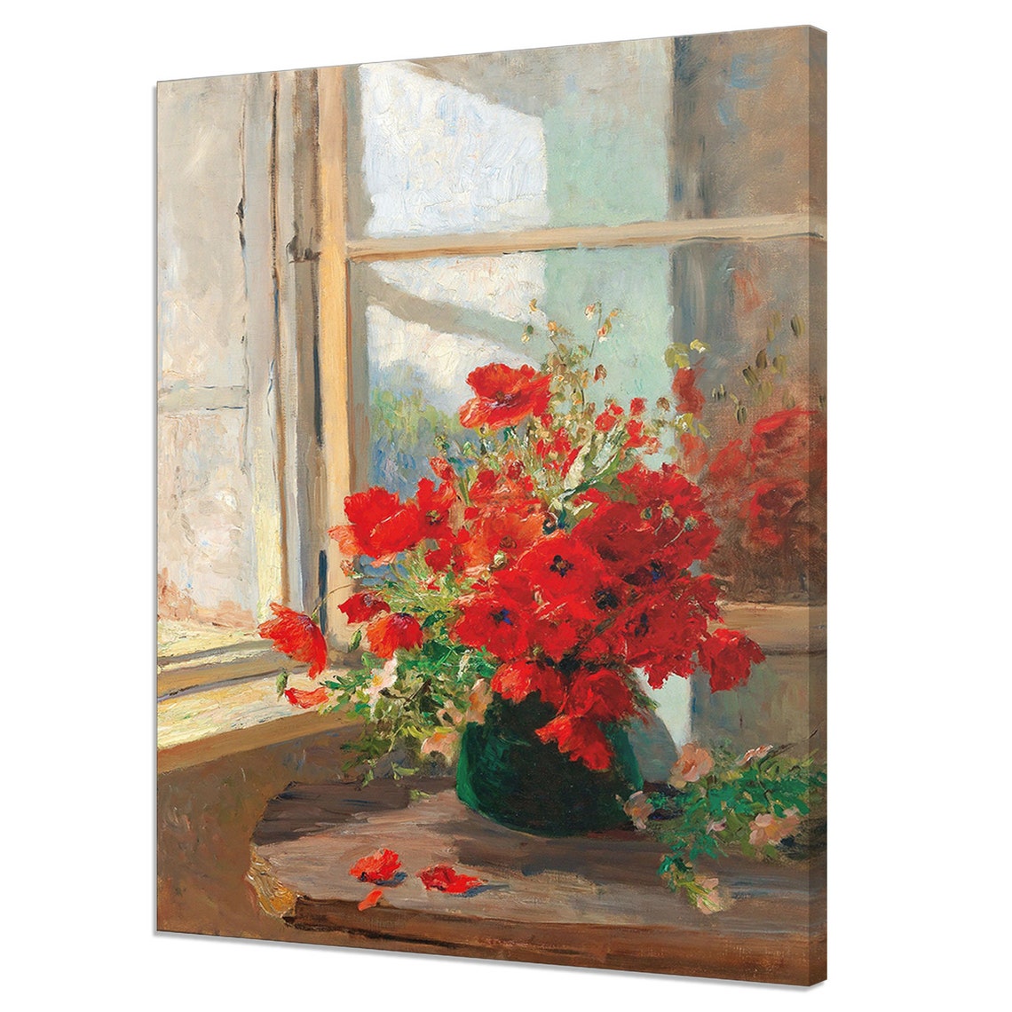 Bouquet Of Red Poppies Flowers By The Window Victorian Flowers Fine Art Vintage Oil Painting Print Antique Botanical Art
