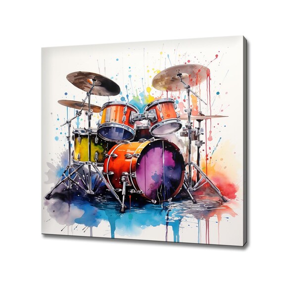 Purple Orange Drum Kit Watercolor Splash Drums Music Lover Art Poster