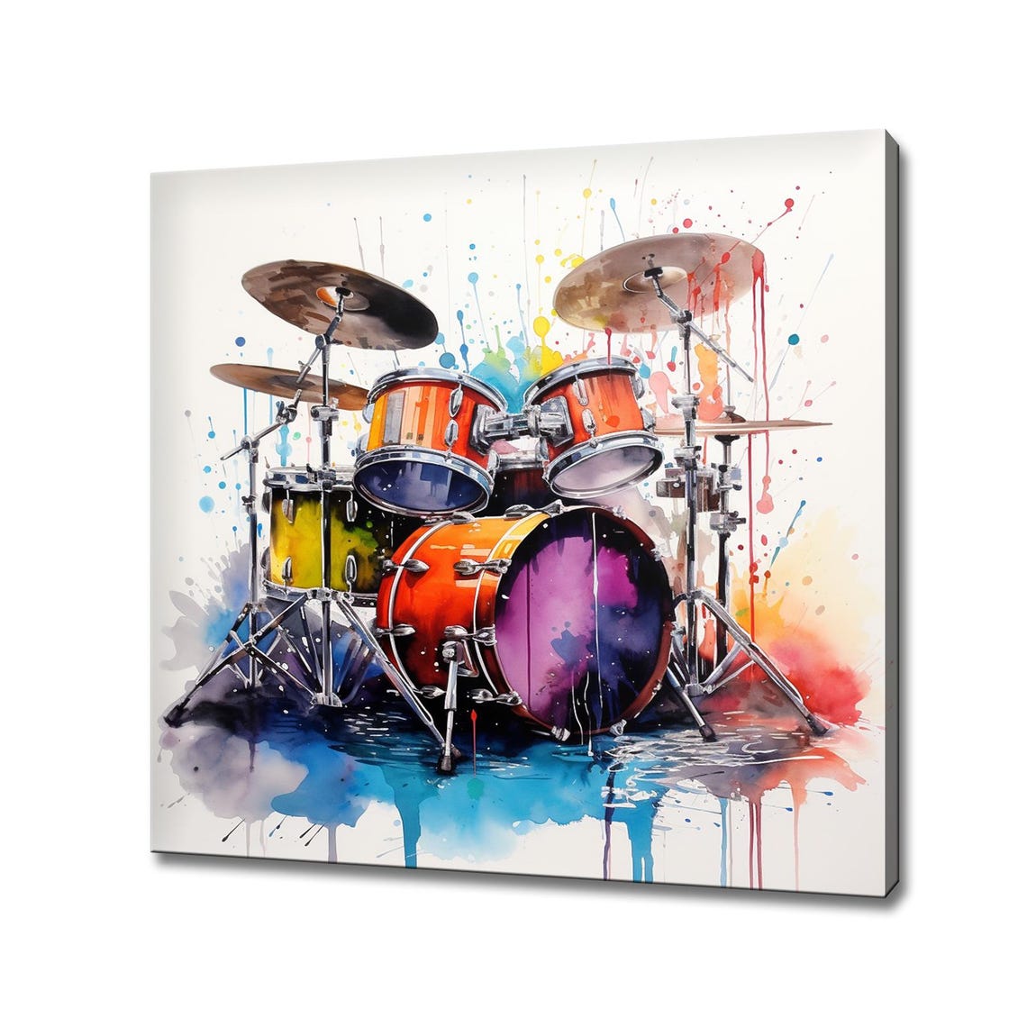 Purple Orange Drum Kit Watercolor Splash Drums Music Lover Art Poster