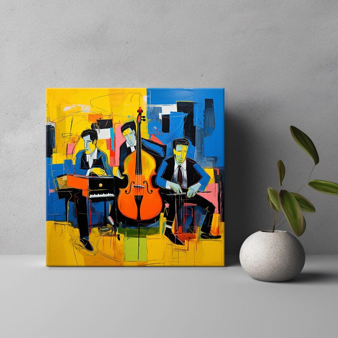 Jazz Trio Yellow Blue Abstract Painting Cello Piano Nightclub Poster - Image 3