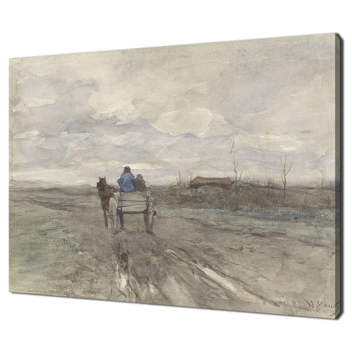 Farm Wagon On A Country Road Landscape Vintage Victorian Oil Painting Print Antique Print Wall Art Moody Rustic Farmhouse Decor