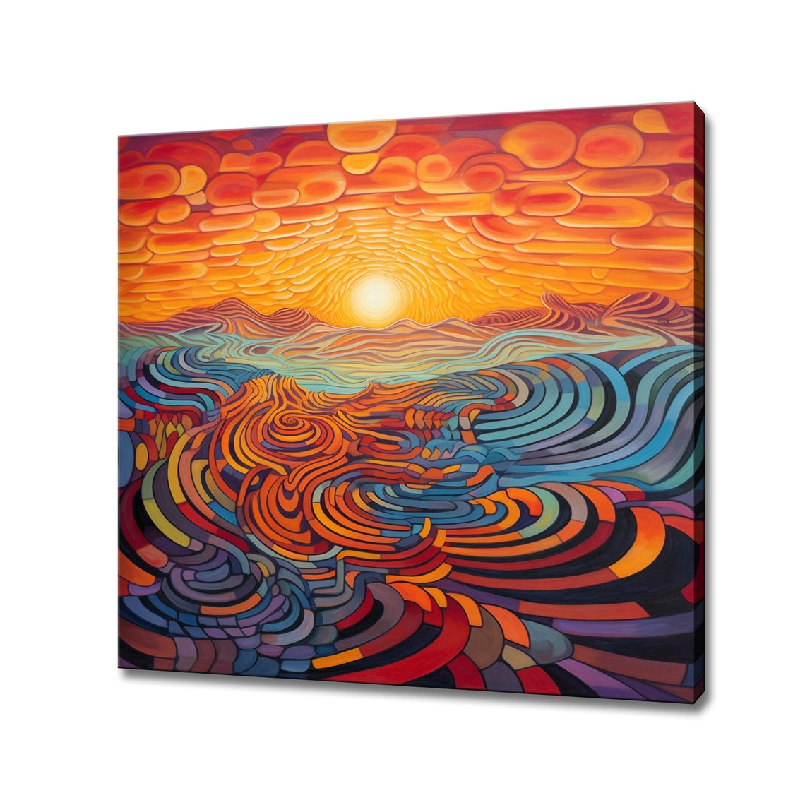 Psychedelic Sunset Abstract Hills Swirling Stripes Colorful Poster