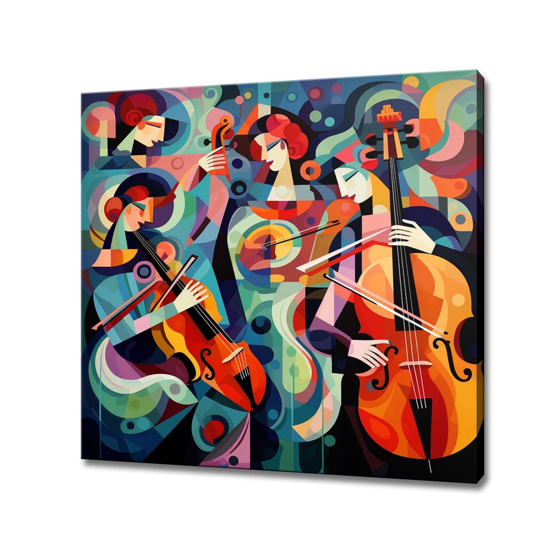 Cubist Violin Cello Players Colorful Orchestra Abstract Music Poster