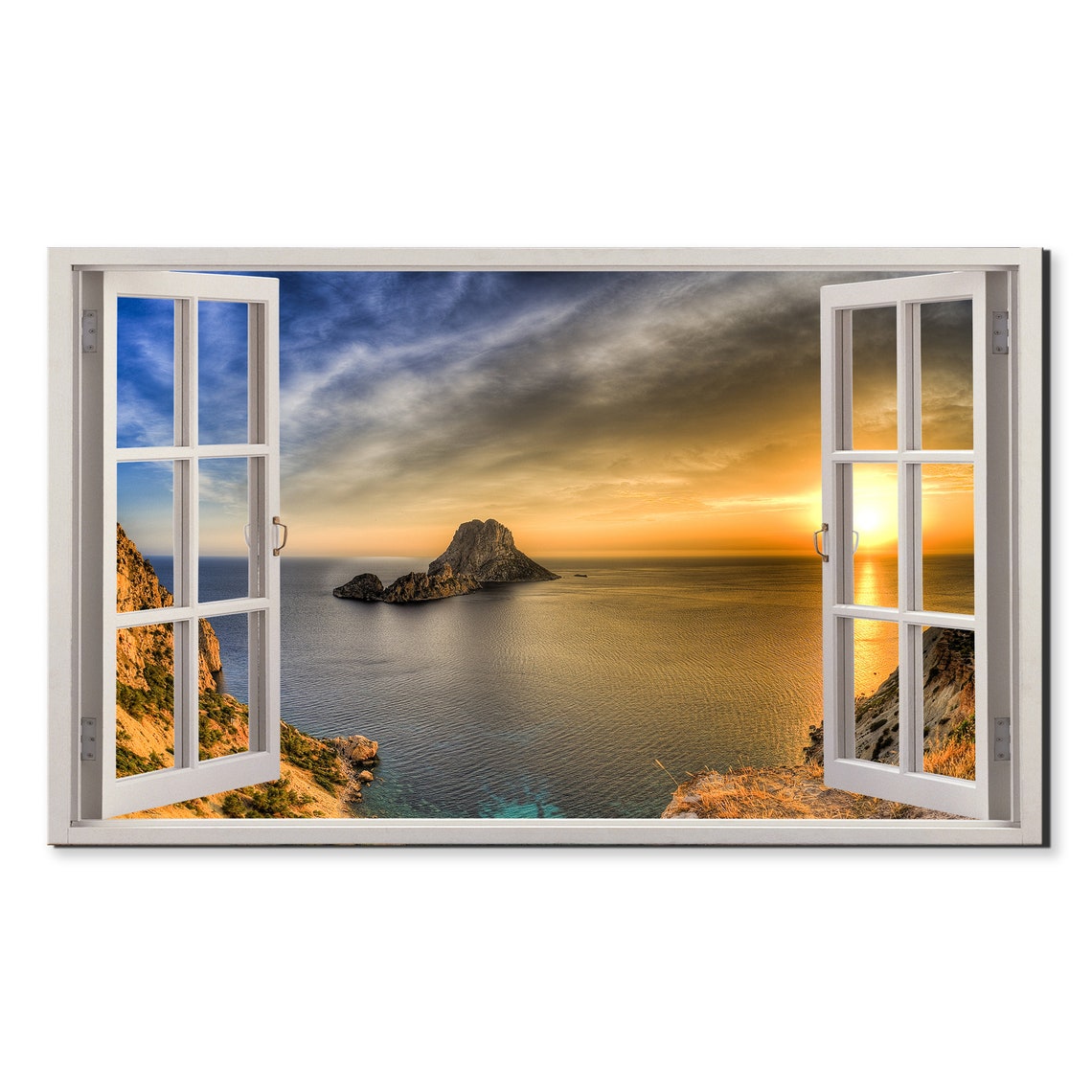 Ibiza Es Vedra Sunset Rock Island Window View Wall Art Poster
