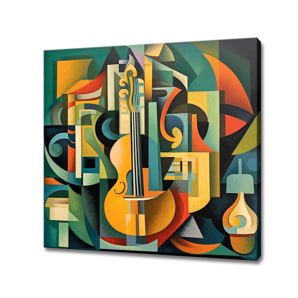 Yellow Violin Cubist Abstract Music Art Geometric Green Orange Print