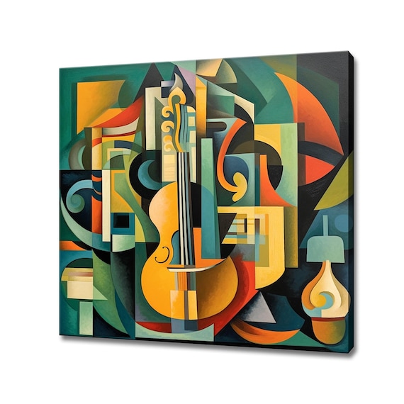 Yellow Violin Cubist Abstract Music Art Geometric Green Orange Print