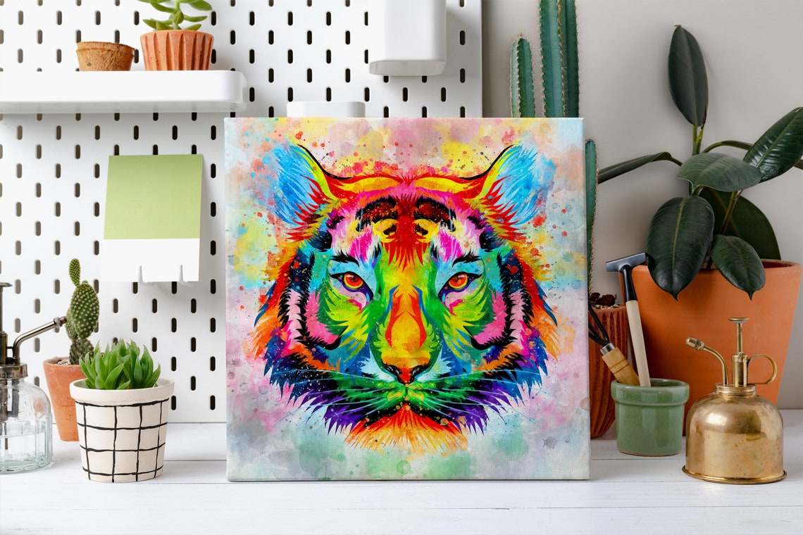 Fierce Tiger Face Rainbow Watercolour Abstract Wild Animal Poster - Image 2