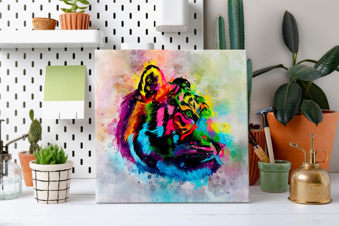 Tiger Rainbow Watercolor Head Profile Abstract Portrait Poster - Image 2