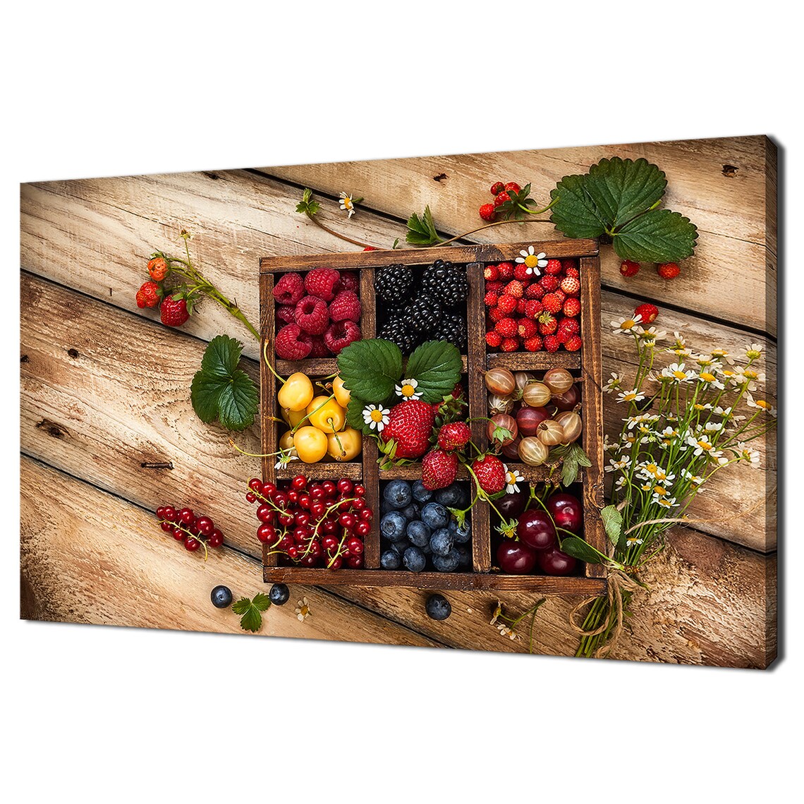 Fresh Berries In Vintage Wooden Box Rustic Kitchen Wall Art Poster