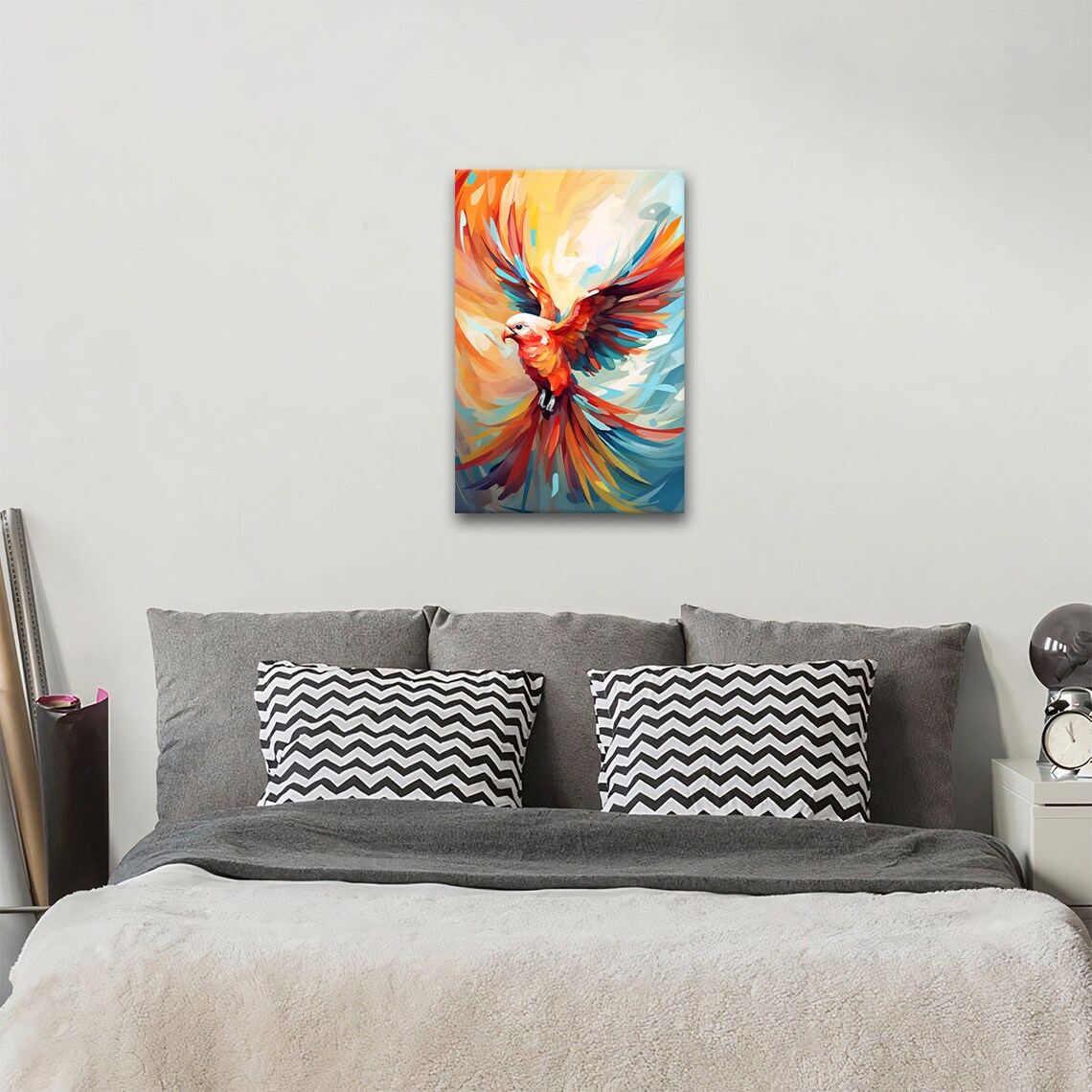 Fiery Parrot In Flight Swirling Orange Teal Abstract Bird Art Print - Image 2