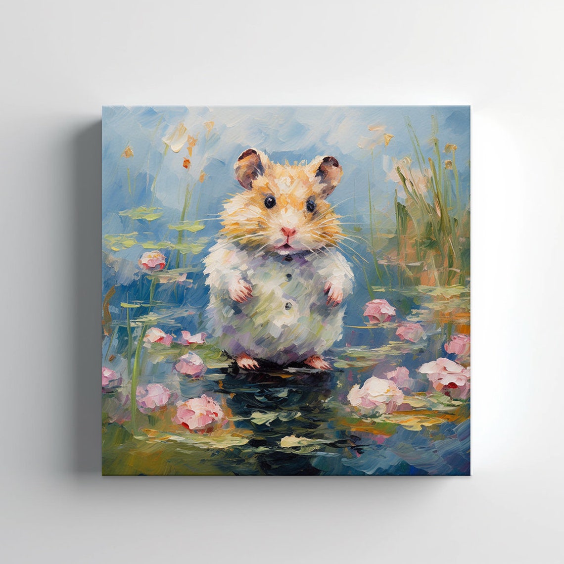 Cute Hamster Water Lily Pond Impressionist Kids Animal Art Print - Image 3