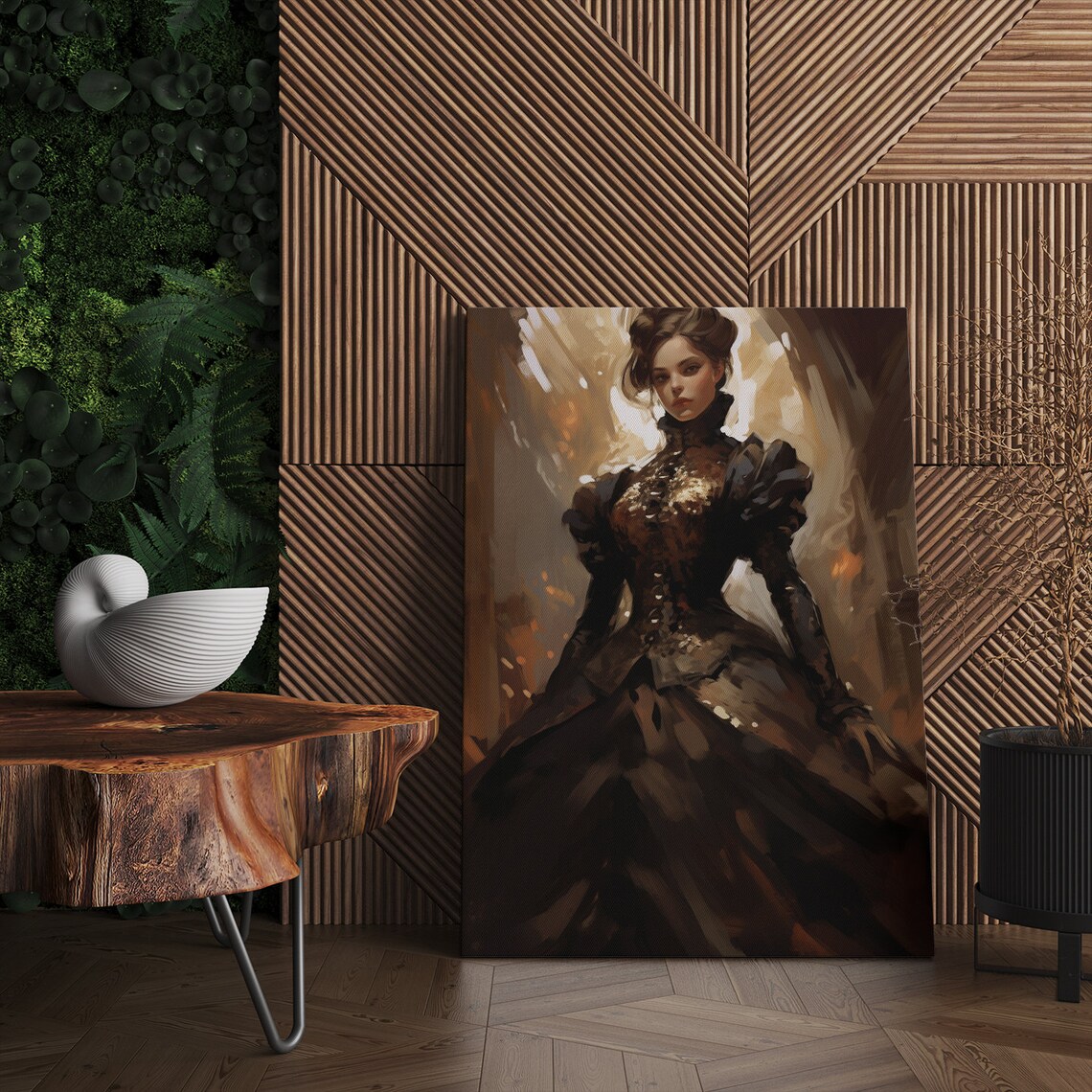 Elegant Lady in Brown Victorian Gown Golden Glow Baroque Art Poster - Image 4