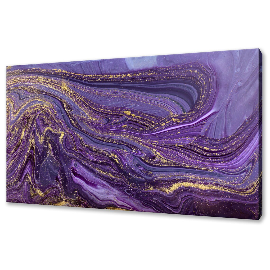 Purple Gold Marble Ripple Pattern Art Print, Modern