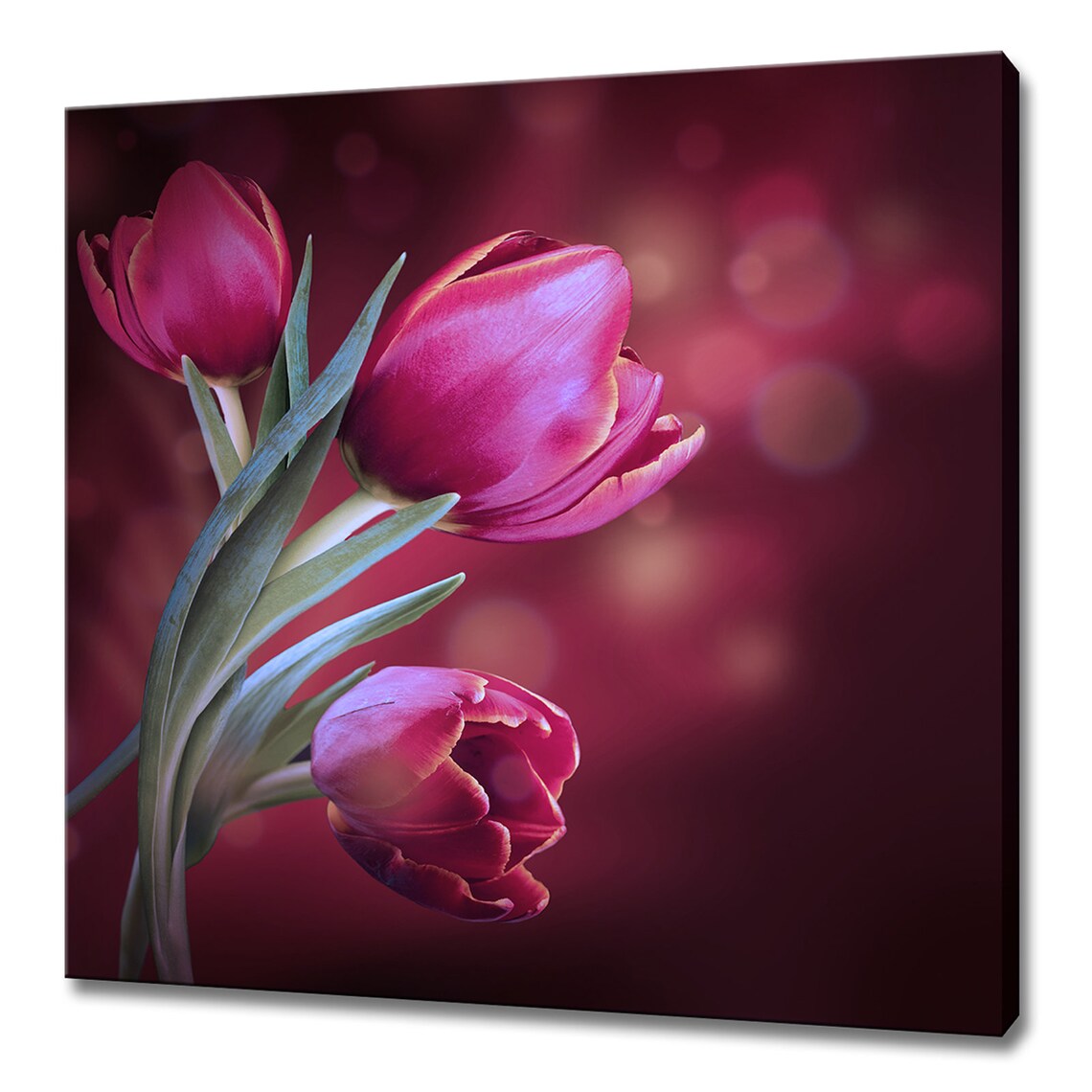 Dark Pink Tulips Bouquet Moody Bokeh Romantic Floral Wall Art Print