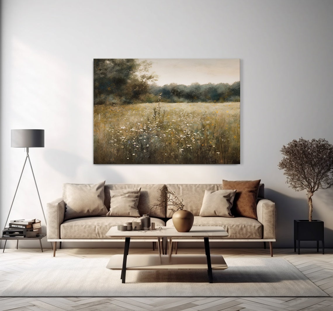 Spring Meadow Wildflowers Field Vintage Country Landscape Muted Moody Painting Style Print Farmhouse Decor Art Nature Picture Print - Image 4
