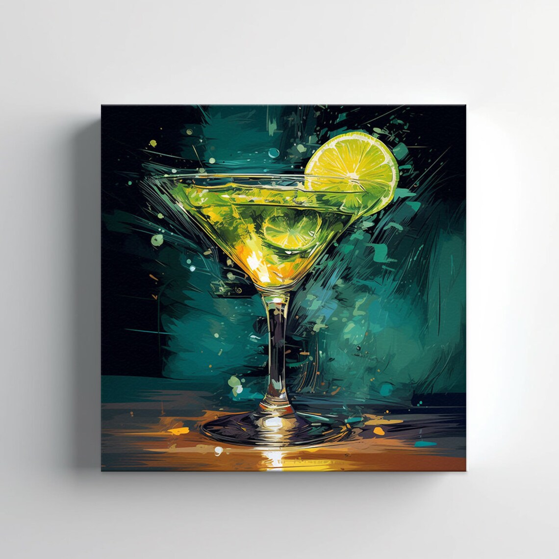 Green Margarita Cocktail Lime Glass Teal Background Wall Print - Image 3
