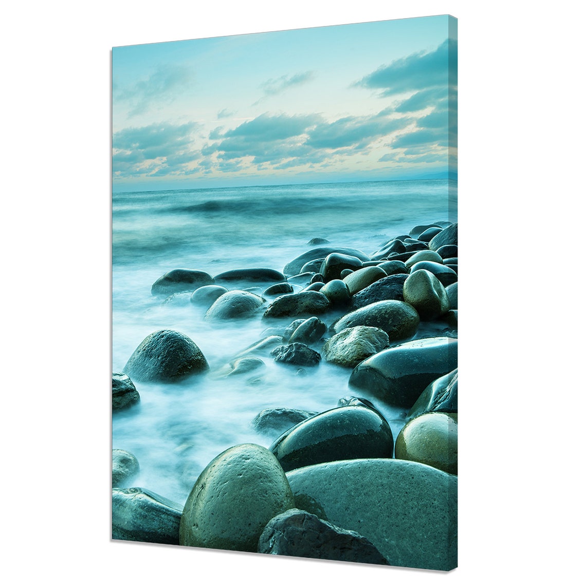 Teal Blue Rocky Coast Smooth Stones Dawn Seascape Nature Poster