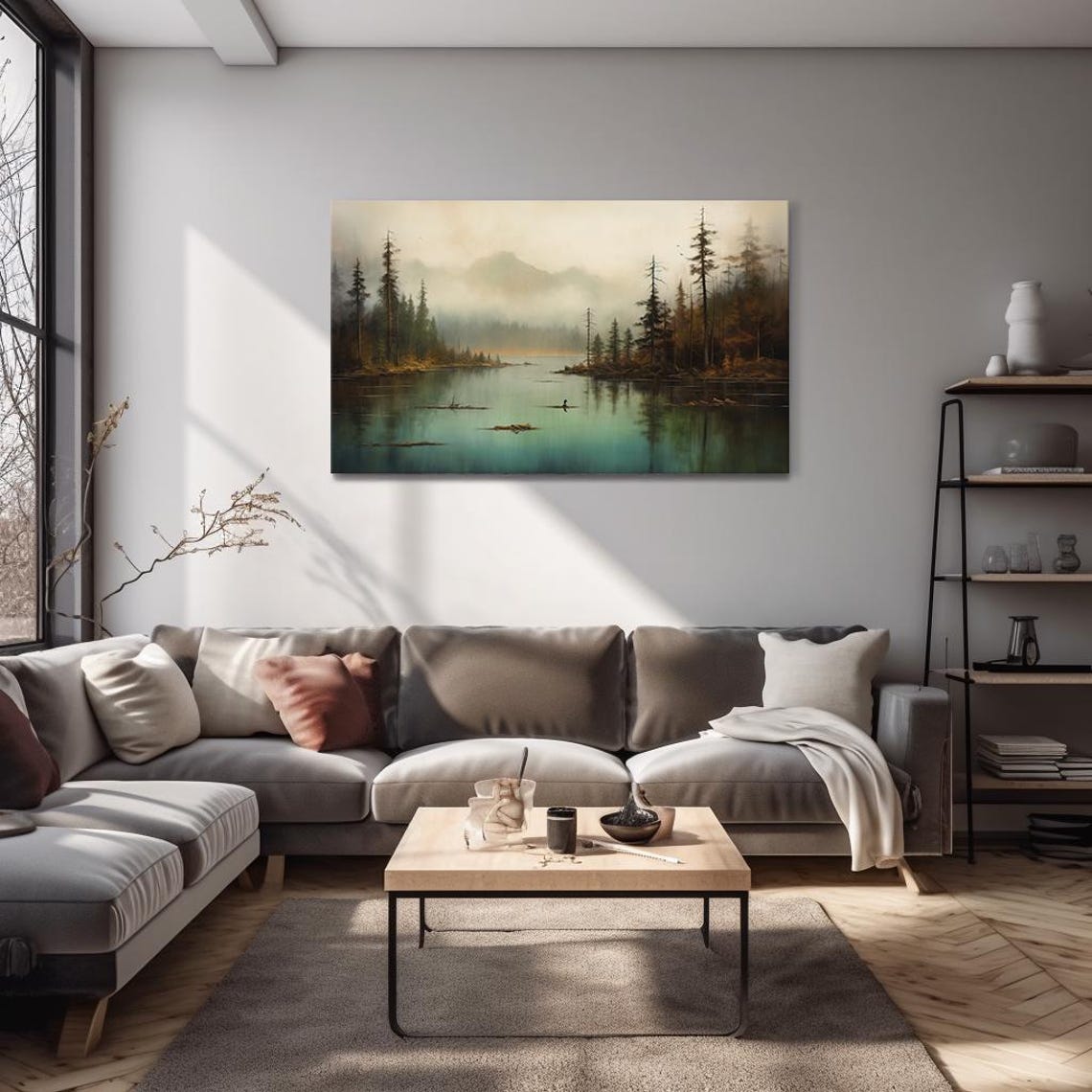 Foggy Mountain Lake Misty Pines Calm Water Reflection Nature Poster - Image 4