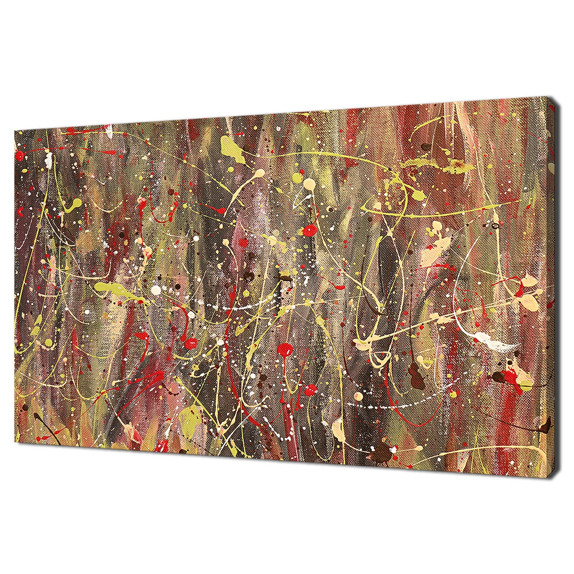 Abstract Paint Splatter Red Yellow Brown Drip Modern Art Poster