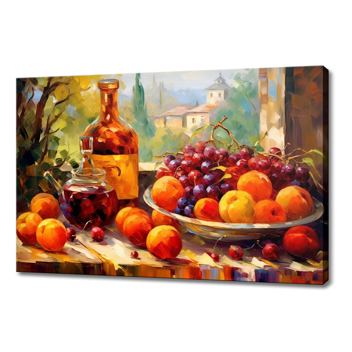 Wine Jug and Bowl of Peaches Fruit Still Life Rustic Vineyard Wall Art Print