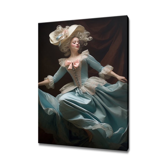 Elegant Lady In Light Blue Victorian Baroque Puffy Dress Painting Style Print Modern Home Decor Fashion Wall Art Gift For Her