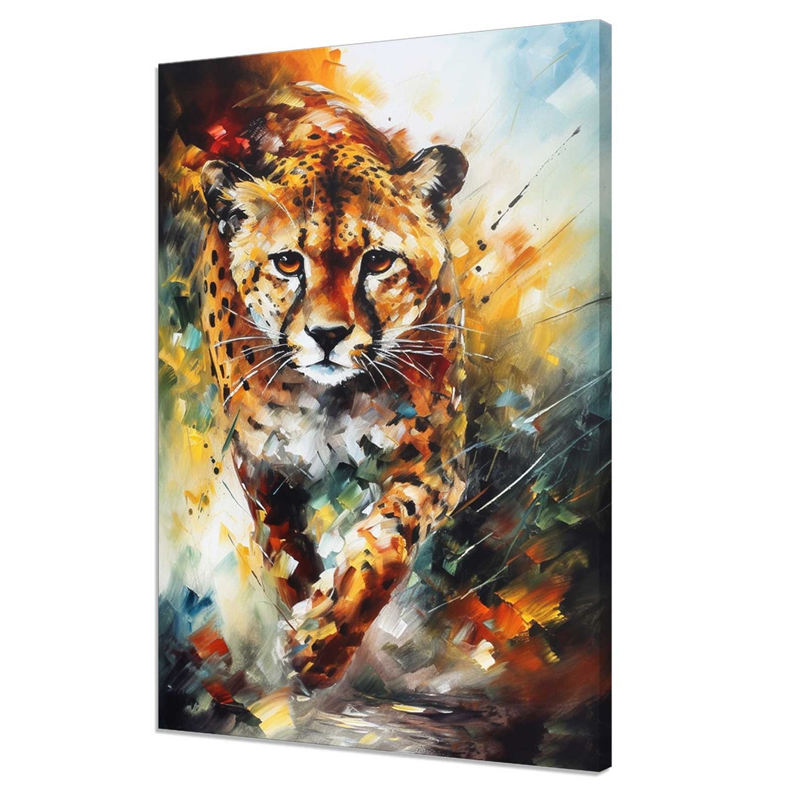 Running Cheetah Wild Cat Colorful Abstract Painting Action Art Poster
