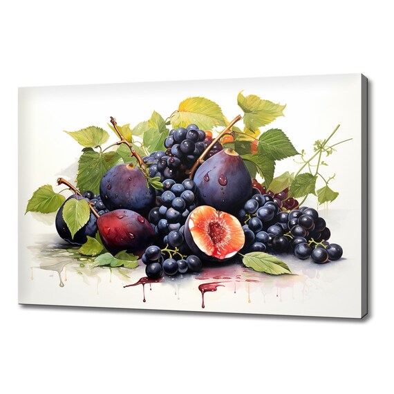 Purple Fruits Blackcurrants Plums Watercolour Print Colourful Kitchen Wall Art Fruit Print Kitchen Restaurant Wall Decor
