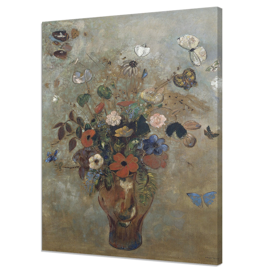 Odilon Redon Dreamy Bouquet Butterflies Amber Vase Vintage Art Print