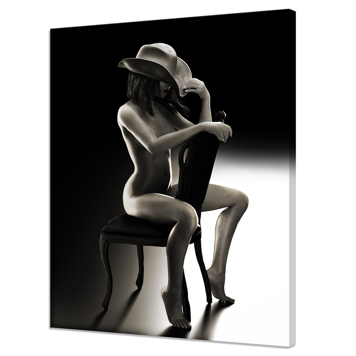 Seated Nude Woman on Chair, Modern Figurative Art Print