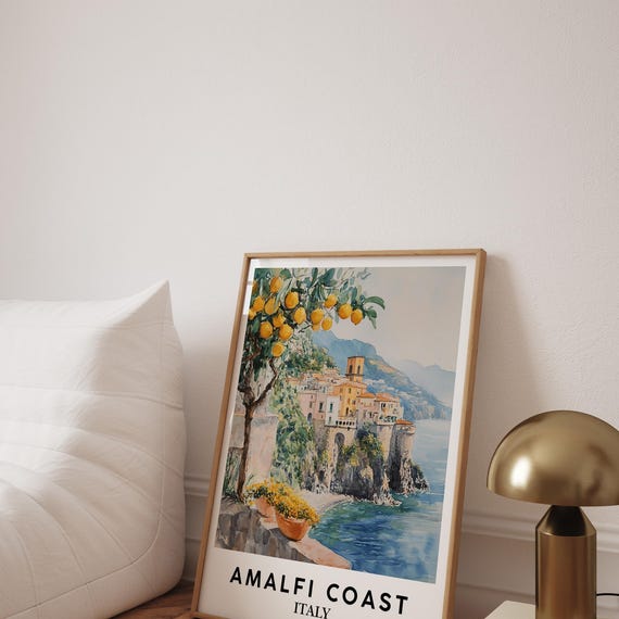 Amalfi Coast Watercolor Print Italy Lemon Tree Art Optional Frame