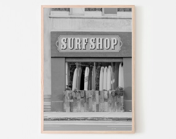 Vintage Surf Shop Photo Print Black And White Surfboard Wall Art File