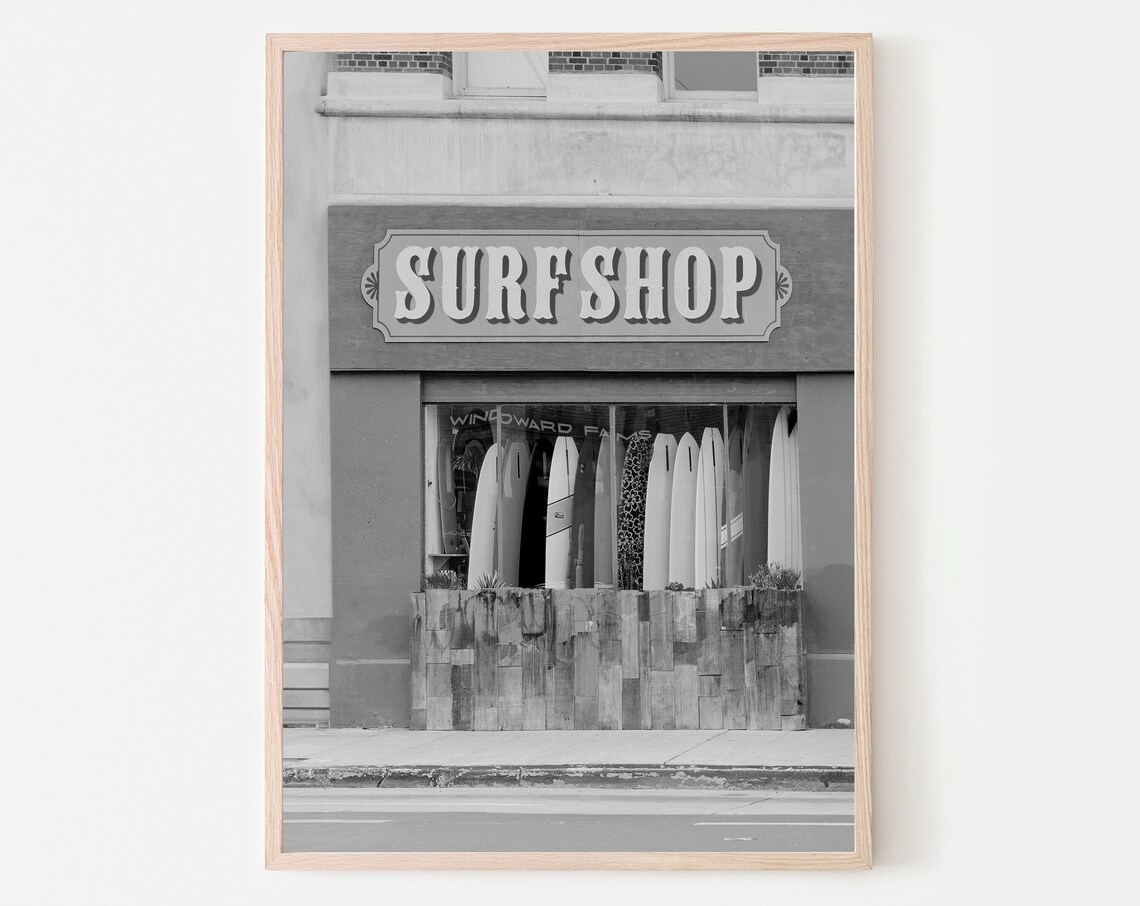 Vintage Surf Shop Photo Print Black And White Surfboard Wall Art File